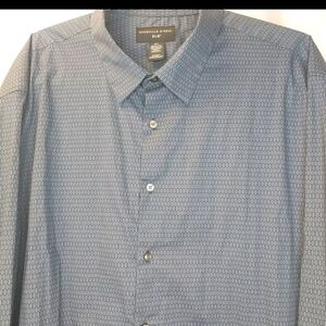 Shaquille O'Neal Office Dress Shirt Men 3X Geometric Blue Button Preppy Work